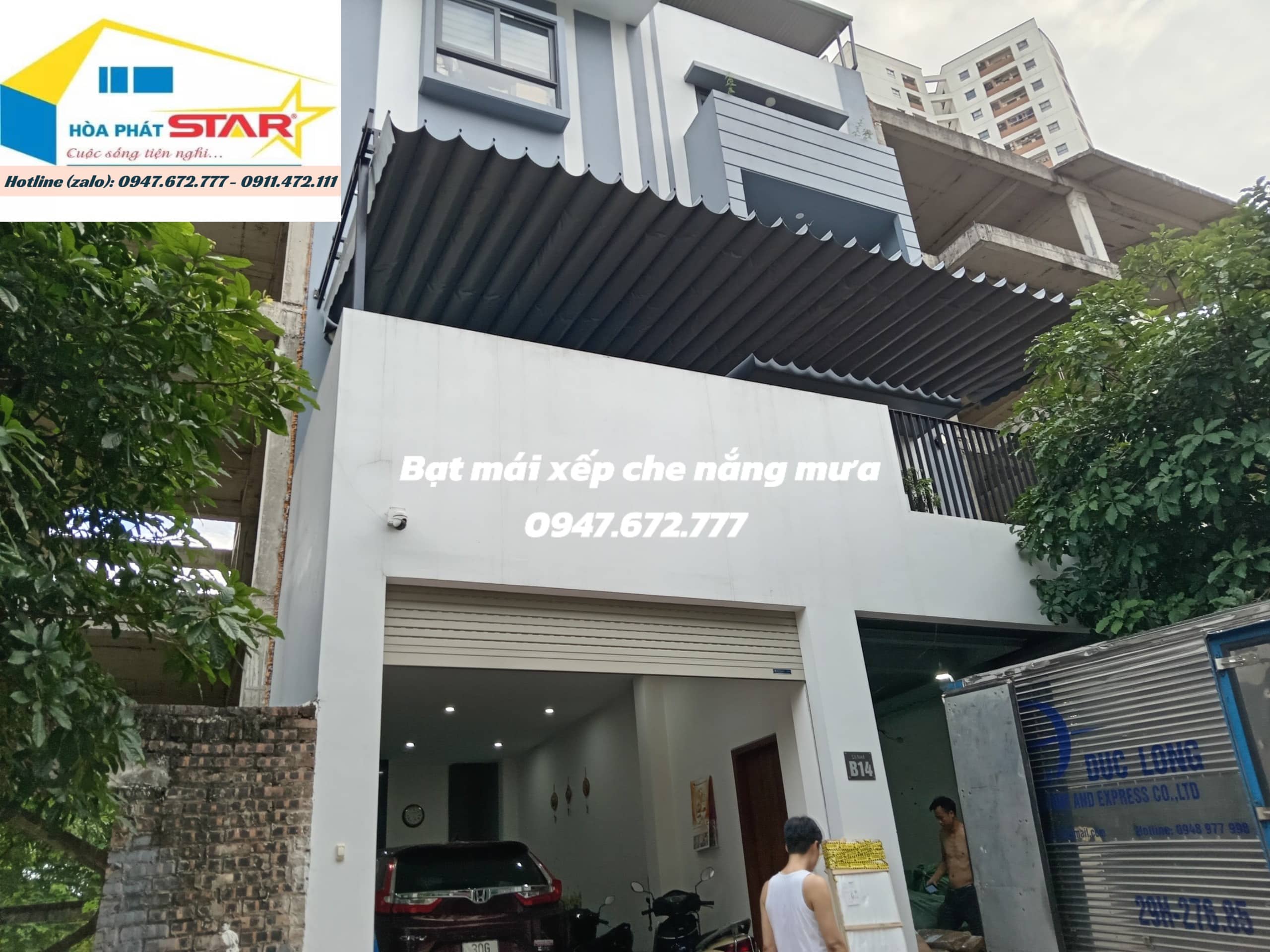 Bạt mái xếp che nắng mưa tại Hà Đông