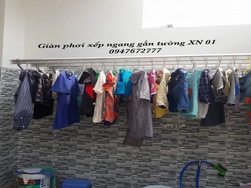giàn phơi xếp ngang gắn tường