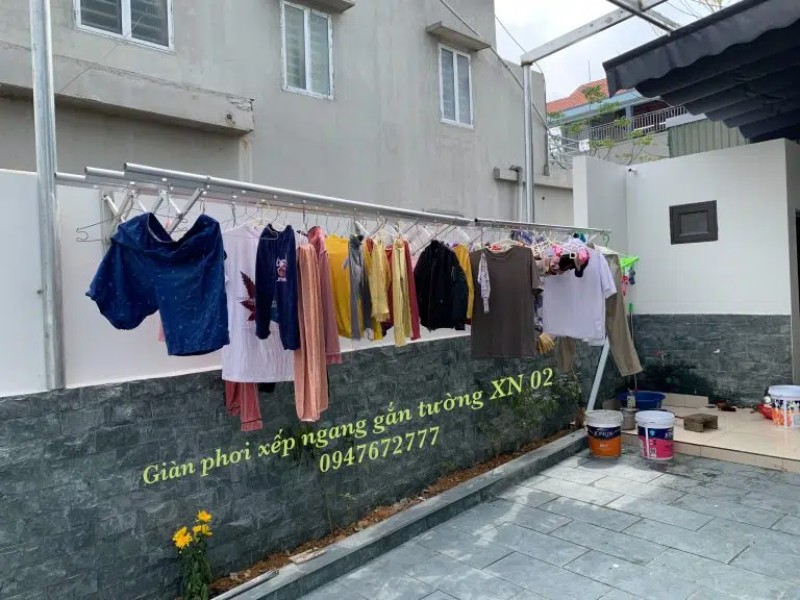 giàn phơi xếp ngang gắn tường